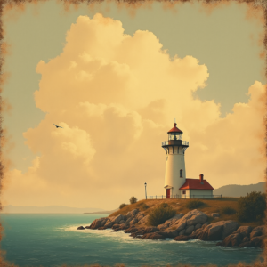 Vintage — Quiet Coastal Lighthouse Against A Soft Illustration Styles #0323 (Dreamina)