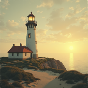 Vintage — Quiet Coastal Lighthouse Against A Soft Illustration Styles #0329 (ChatGPT)