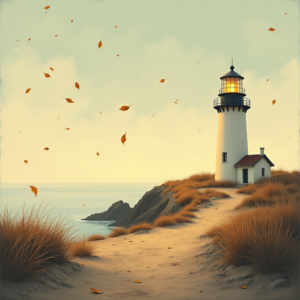 Vintage — Quiet Coastal Lighthouse Against A Soft Illustration Styles #0335 (Dreamina)