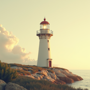 Vintage — Quiet Coastal Lighthouse Against A Soft Illustration Styles #0341 (ChatGPT)