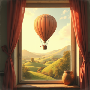 Vintage — Whimsical Hot-air Balloon Drifting Over Rolling Illustration Styles #0003 (Krea)