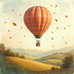 Vintage — Whimsical Hot-air Balloon Drifting Over Rolling Illustration Styles #0045 (Leonardo)