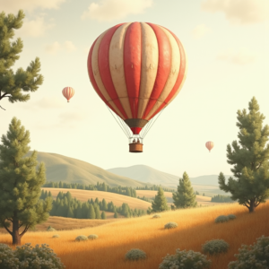 Vintage — Whimsical Hot-air Balloon Drifting Over Rolling Illustration Styles #0063 (Krea)