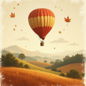 Vintage — Whimsical Hot-air Balloon Drifting Over Rolling Illustration Styles #0081 (Leonardo)