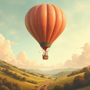 Vintage — Whimsical Hot-air Balloon Drifting Over Rolling Illustration Styles #0123 (Krea)