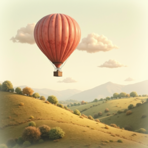 Vintage — Whimsical Hot-air Balloon Drifting Over Rolling Illustration Styles #0159 (Krea)