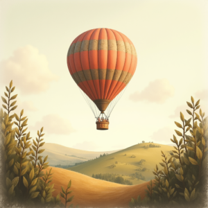 Vintage — Whimsical Hot-air Balloon Drifting Over Rolling Illustration Styles #0171 (Krea)