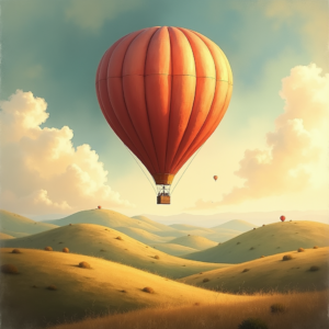 Vintage — Whimsical Hot-air Balloon Drifting Over Rolling Illustration Styles #0250 (Seedream)