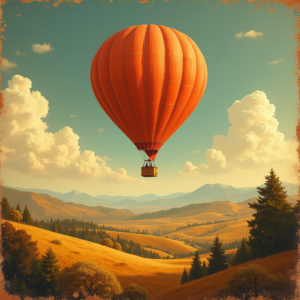 Vintage — Whimsical Hot-air Balloon Drifting Over Rolling Illustration Styles #0286 (Seedream)