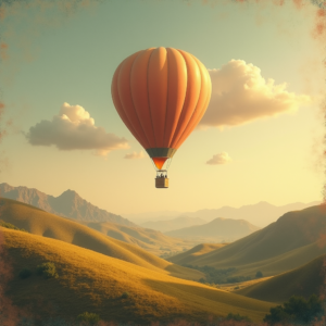 Vintage — Whimsical Hot-air Balloon Drifting Over Rolling Illustration Styles #0340 (Gemini)