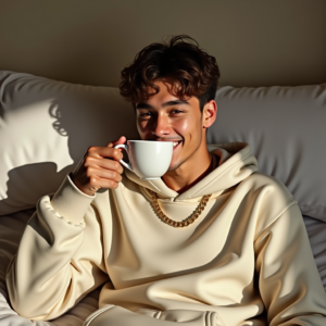 Viral Posts — Stylish Young Man In A Cream Social Media #0299 (Leonardo)