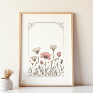 Wall Art — Delicate Line-art Bouquet Of Wildflowers With Printable / Etsy #0121 (Krea)