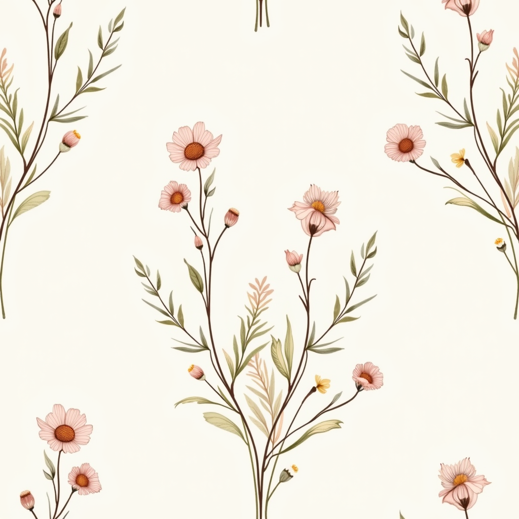 Wall Art — Delicate Line-art Bouquet Of Wildflowers With Printable / Etsy #0306 (Ideogram)