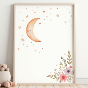 Wall Art — Soft Watercolor-style Moon-and-stars Nursery Motif Printable / Etsy #0029 (Recraft)