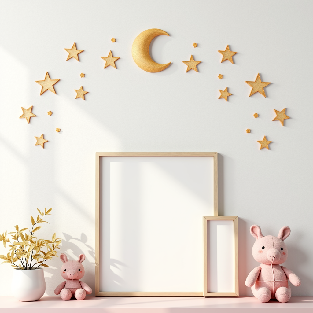 Wall Art — Soft Watercolor-style Moon-and-stars Nursery Motif Printable / Etsy #0077 (Recraft)