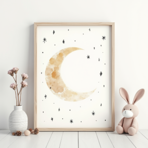 Wall Art — Soft Watercolor-style Moon-and-stars Nursery Motif Printable / Etsy #0113 (Recraft)
