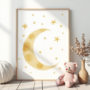 Wall Art — Soft Watercolor-style Moon-and-stars Nursery Motif Printable / Etsy #0131 (Stable Diffusion)