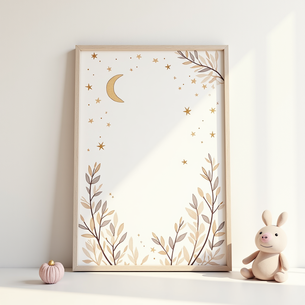 Wall Art — Soft Watercolor-style Moon-and-stars Nursery Motif Printable / Etsy #0143 (Stable Diffusion)