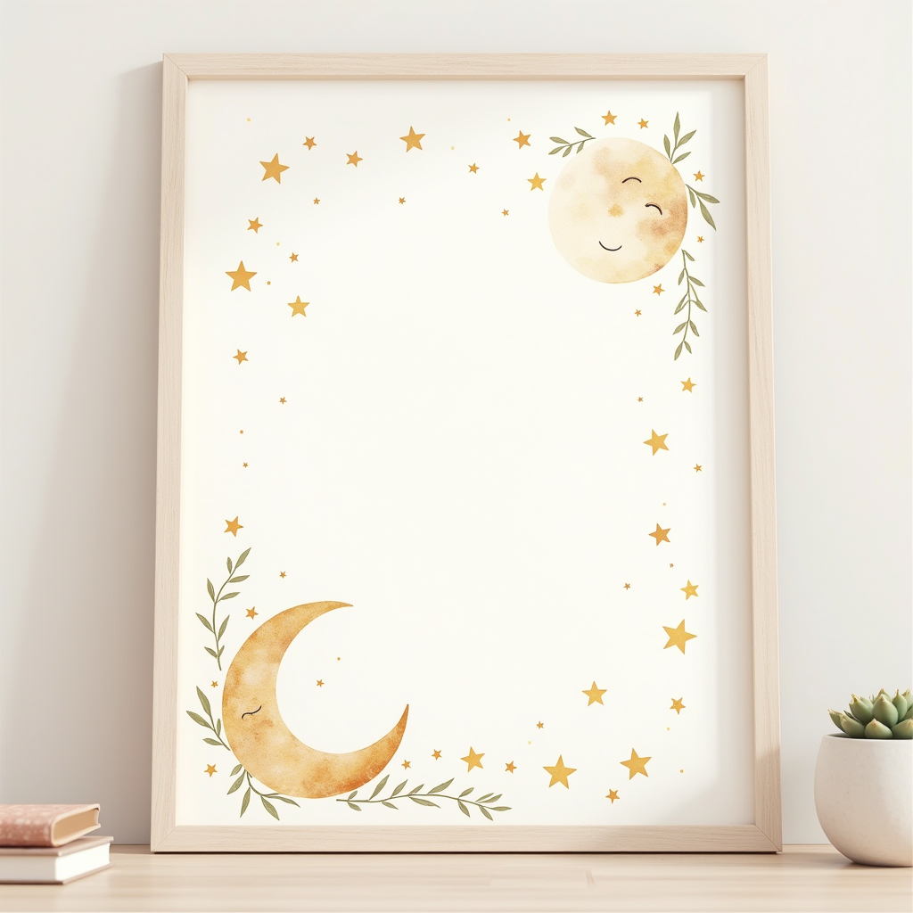 Wall Art — Soft Watercolor-style Moon-and-stars Nursery Motif Printable / Etsy #0256 (Firefly)