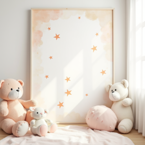 Wall Art — Soft Watercolor-style Moon-and-stars Nursery Motif Printable / Etsy #0286 (Midjourney)