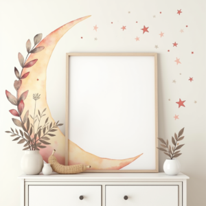 Wall Art — Soft Watercolor-style Moon-and-stars Nursery Motif Printable / Etsy #0322 (Midjourney)