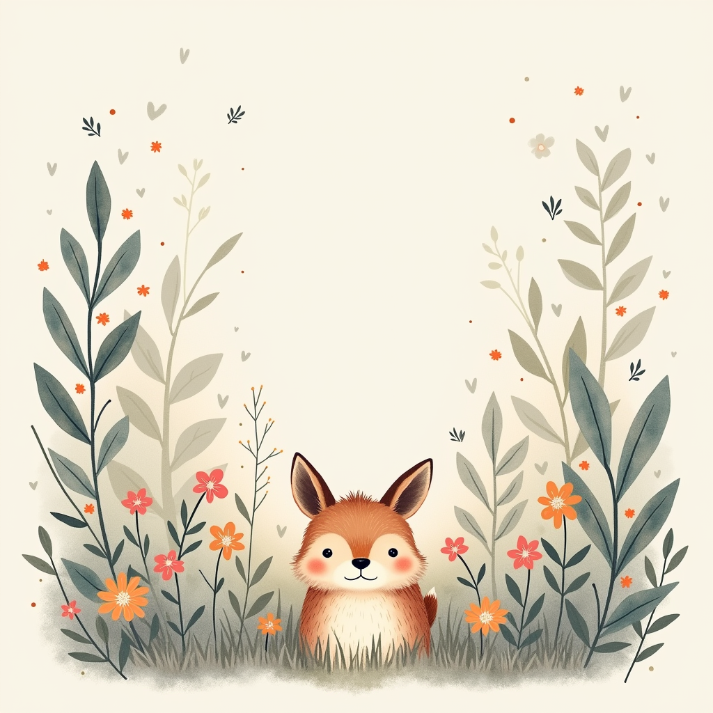 Wall Art — Whimsical Woodland-creature Illustration Peeking Through Soft Printable / Etsy #0142 (Midjourney)