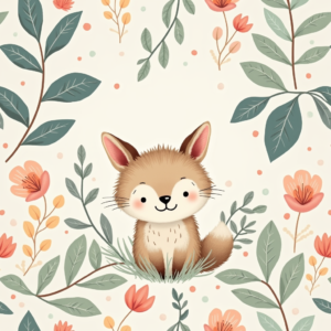 Wall Art — Whimsical Woodland-creature Illustration Peeking Through Soft Printable / Etsy #0154 (Midjourney)