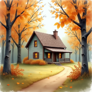 Watercolor — Cozy Countryside Cottage Nestled Among Tall Illustration Styles #0025 (FLUX)