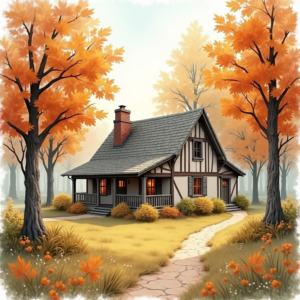 Watercolor — Cozy Countryside Cottage Nestled Among Tall Illustration Styles #0061 (FLUX)