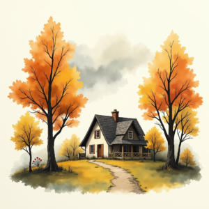 Watercolor — Cozy Countryside Cottage Nestled Among Tall Illustration Styles #0085 (FLUX)