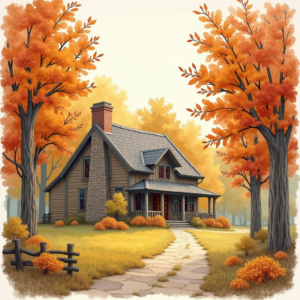 Watercolor — Cozy Countryside Cottage Nestled Among Tall Illustration Styles #0133 (FLUX)