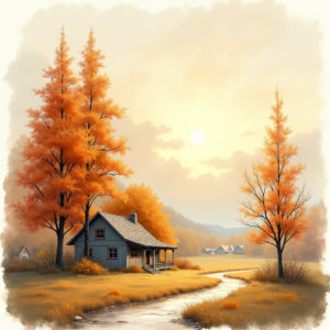 Watercolor — Cozy Countryside Cottage Nestled Among Tall Illustration Styles #0139 (Ideogram)