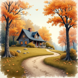Watercolor — Cozy Countryside Cottage Nestled Among Tall Illustration Styles #0199 (Ideogram)