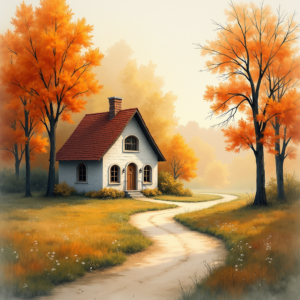 Watercolor — Cozy Countryside Cottage Nestled Among Tall Illustration Styles #0235 (Ideogram)