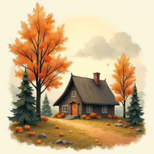 Watercolor — Cozy Countryside Cottage Nestled Among Tall Illustration Styles #0265 (FLUX)