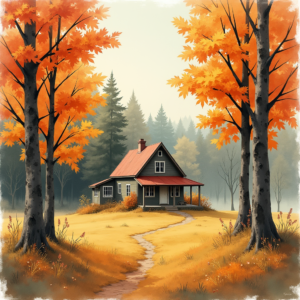 Watercolor — Cozy Countryside Cottage Nestled Among Tall Illustration Styles #0277 (FLUX)