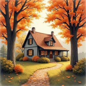 Watercolor — Cozy Countryside Cottage Nestled Among Tall Illustration Styles #0313 (FLUX)