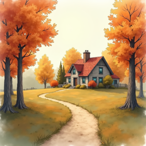 Watercolor — Cozy Countryside Cottage Nestled Among Tall Illustration Styles #0343 (Ideogram)