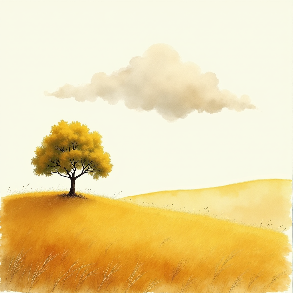 Watercolor — Lone Tree Standing In A Sweeping Illustration Styles #0162 (Recraft)