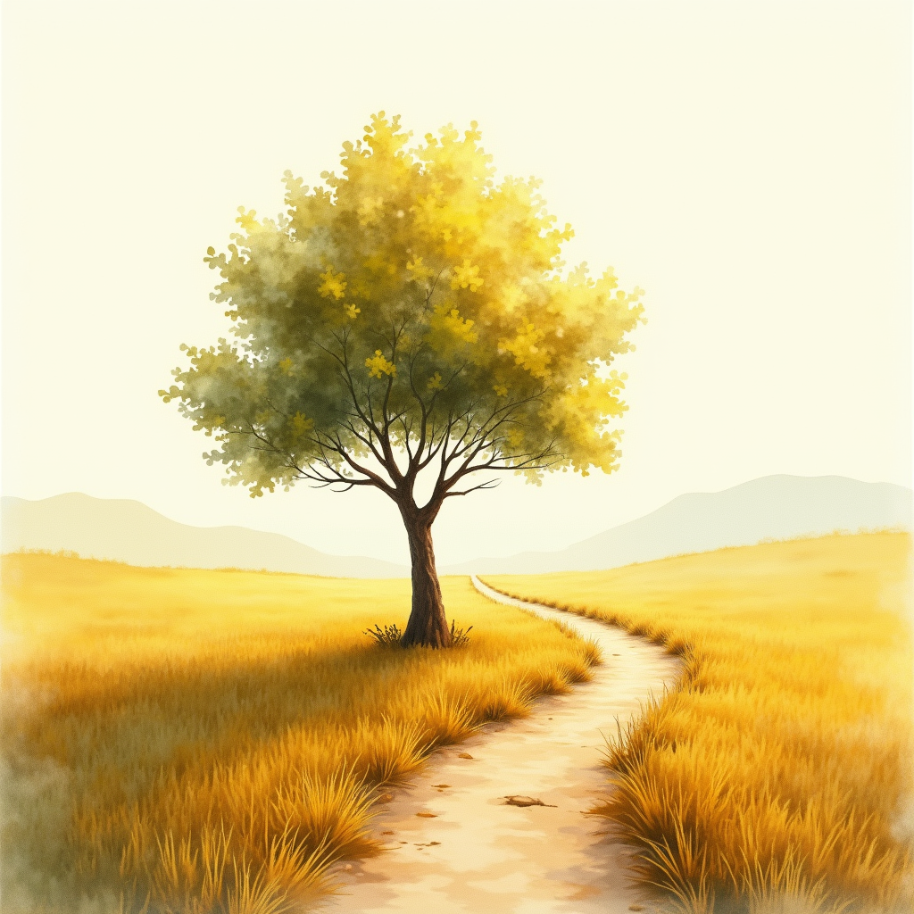 Watercolor — Lone Tree Standing In A Sweeping Illustration Styles #0240 (Stable Diffusion)
