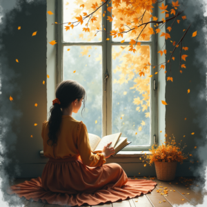 Watercolor — Nostalgic Figure Reading By A Rain-streaked Illustration Styles #0044 (Leonardo)