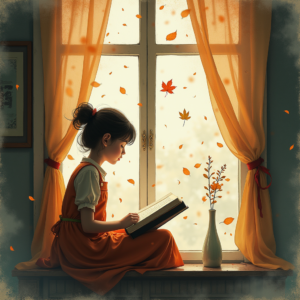 Watercolor — Nostalgic Figure Reading By A Rain-streaked Illustration Styles #0116 (Leonardo)