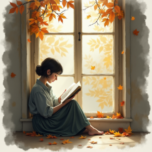 Watercolor — Nostalgic Figure Reading By A Rain-streaked Illustration Styles #0152 (Leonardo)