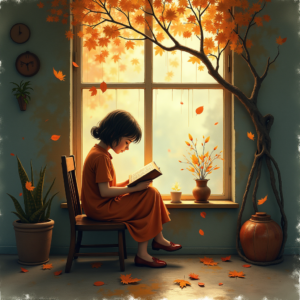 Watercolor — Nostalgic Figure Reading By A Rain-streaked Illustration Styles #0224 (Leonardo)