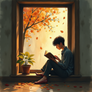 Watercolor — Nostalgic Figure Reading By A Rain-streaked Illustration Styles #0296 (Leonardo)