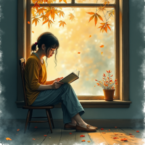 Watercolor — Nostalgic Figure Reading By A Rain-streaked Illustration Styles #0332 (Leonardo)