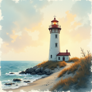 Watercolor — Quiet Coastal Lighthouse Against A Soft Illustration Styles #0004 (ChatGPT)