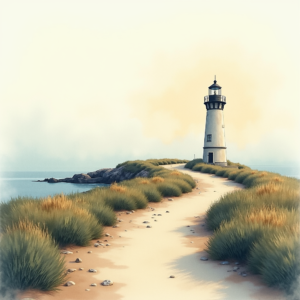 Watercolor — Quiet Coastal Lighthouse Against A Soft Illustration Styles #0058 (Dreamina)