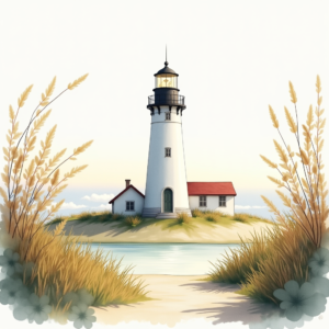 Watercolor — Quiet Coastal Lighthouse Against A Soft Illustration Styles #0064 (ChatGPT)