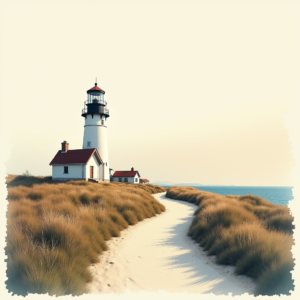 Watercolor — Quiet Coastal Lighthouse Against A Soft Illustration Styles #0094 (Dreamina)